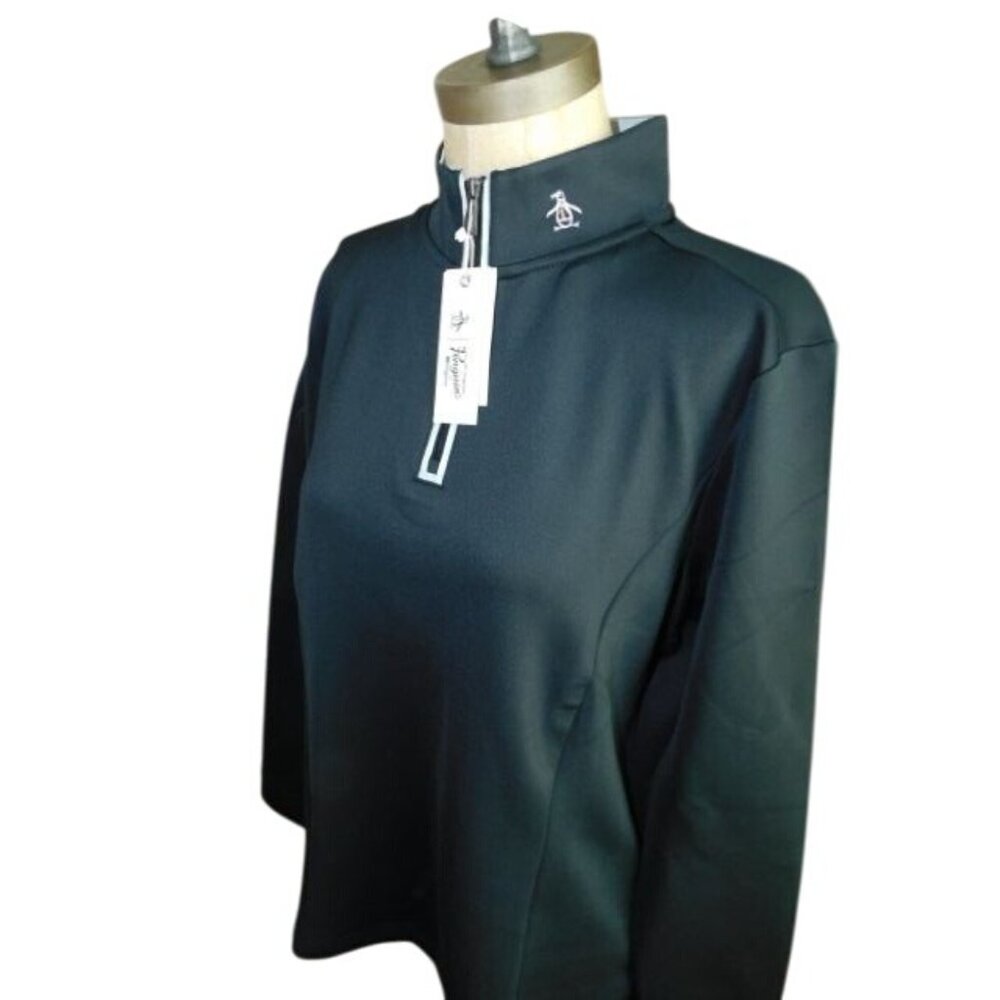 Penguin Size M Medium Long Sleeve Partial Zip Black Gray Pullover Golf NWT $99 - Picture 3 of 3